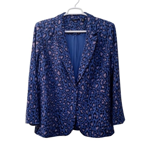 IMAN: 2pc Leopard Print Straight Leg Pantsuit, Size 2X, Blue, Grey, Black - Picture 4 of 11